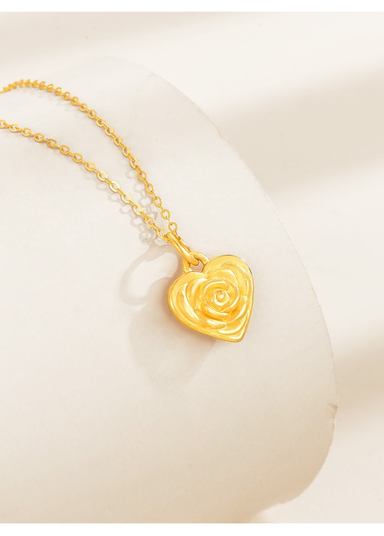 爱的约定黄金项链女999足金爱心玫瑰吊坠锁骨链颈链时尚首饰结婚周岁