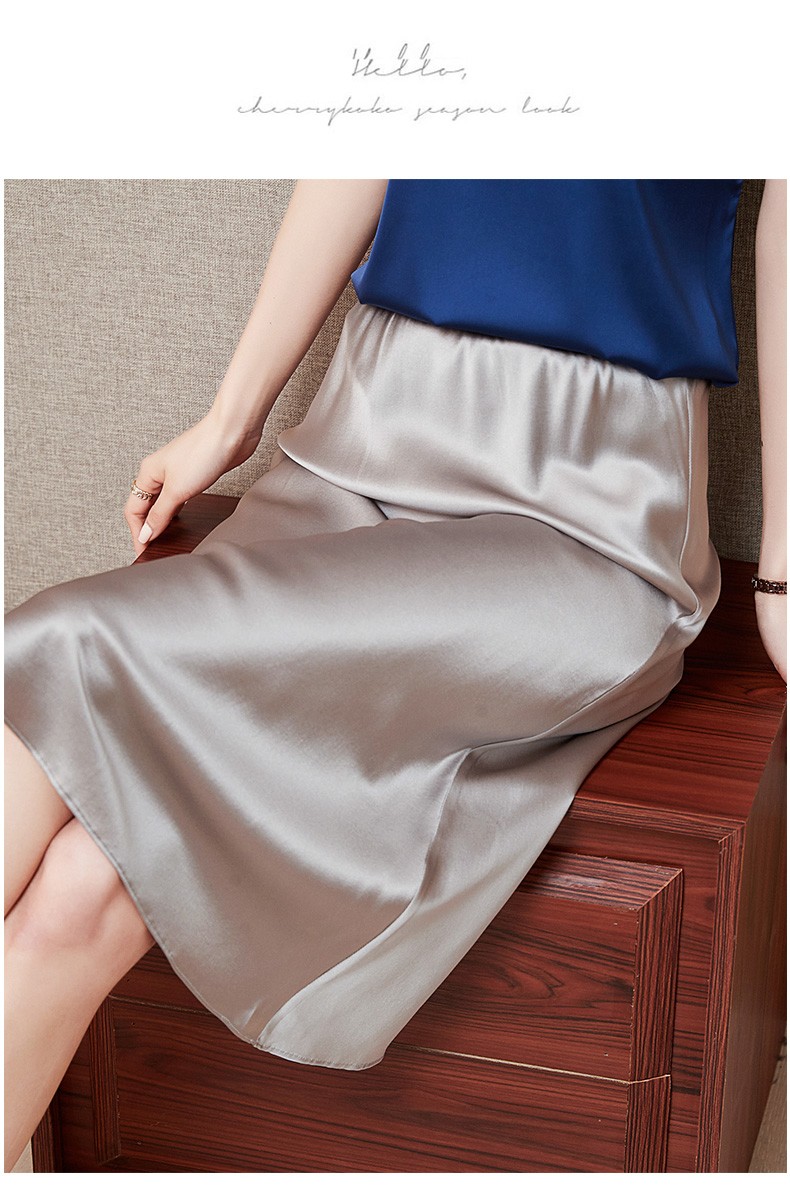 苏若兰2021新款女士真丝半身裙黑色鱼尾裙女净面真丝a字半身裙中长款