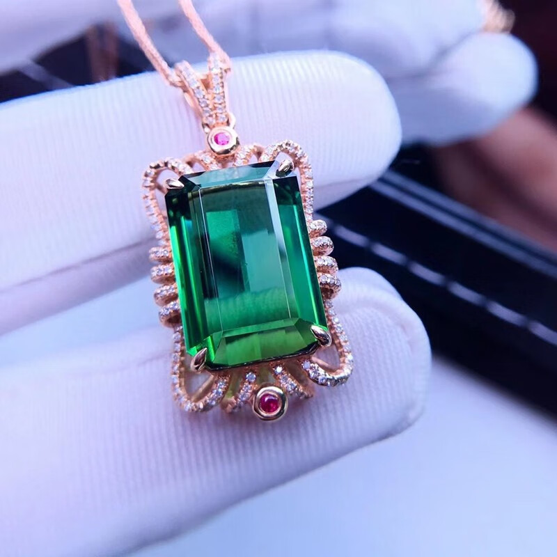 俊辰珠宝天然巴西绿碧玺项链女18k重金镶嵌晶体干净火彩南非真钻石