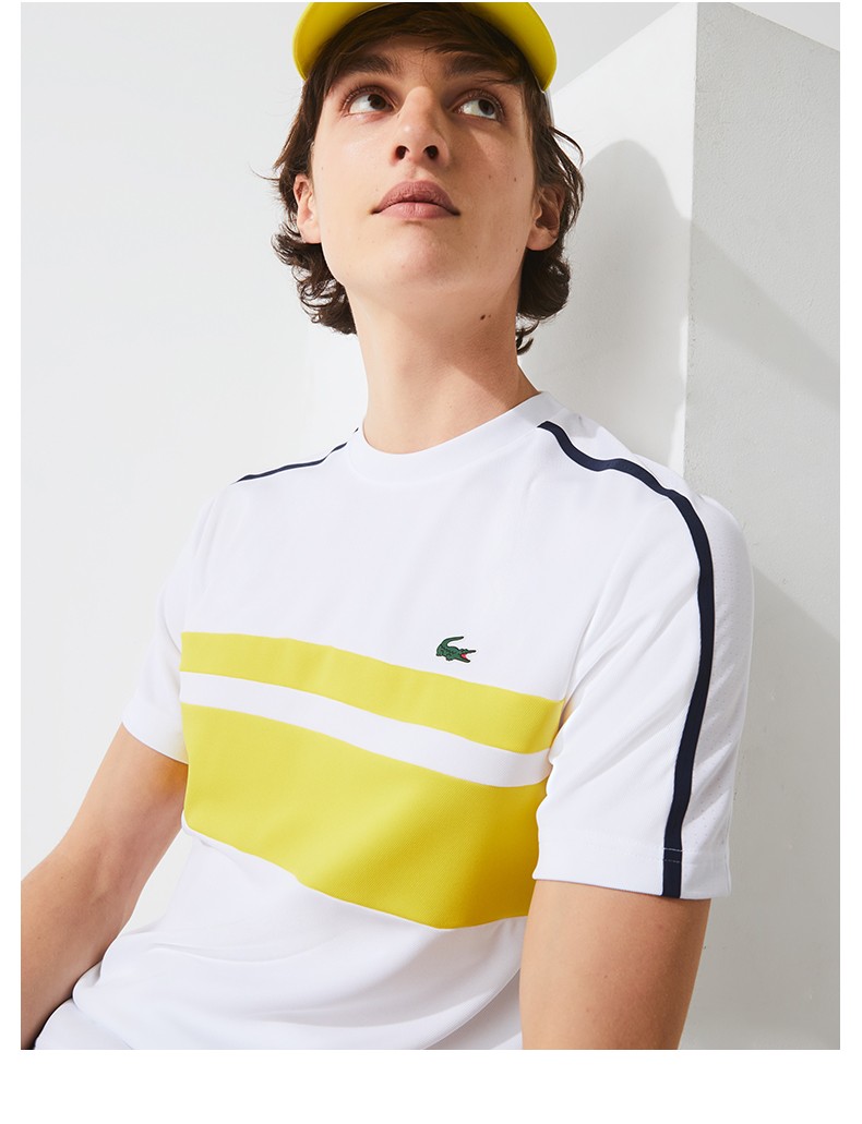 lacoste法国鳄鱼男装21春季新款拼色条纹透气休闲t恤男th9682 4jk