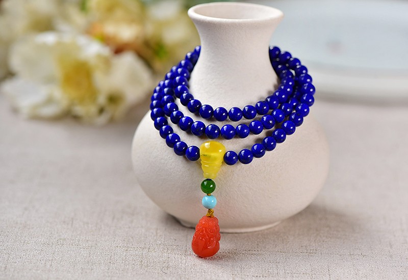 旭元青金石帝王青水晶手链男女佛珠多圈配珠蜜蜡手串饰品收藏款送礼