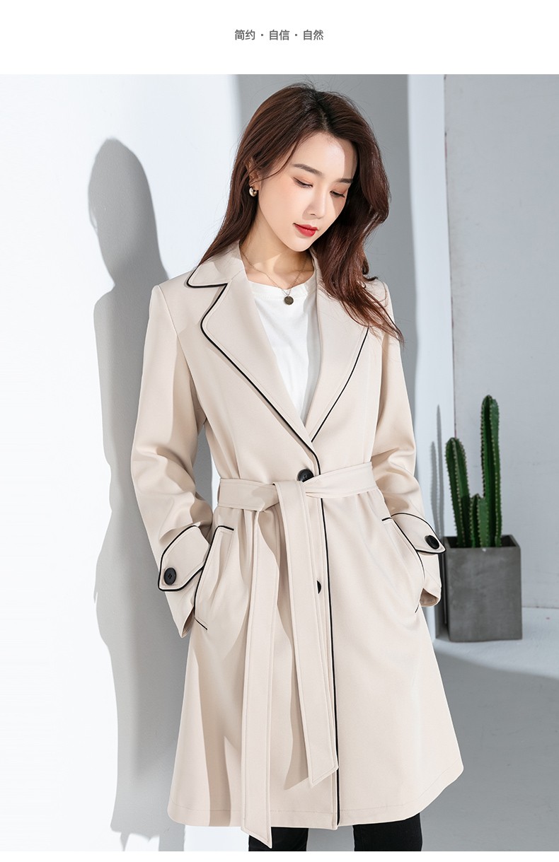 罗蒙女士风衣春季新款宽松单排扣外套时尚休闲中长款大衣卡其160