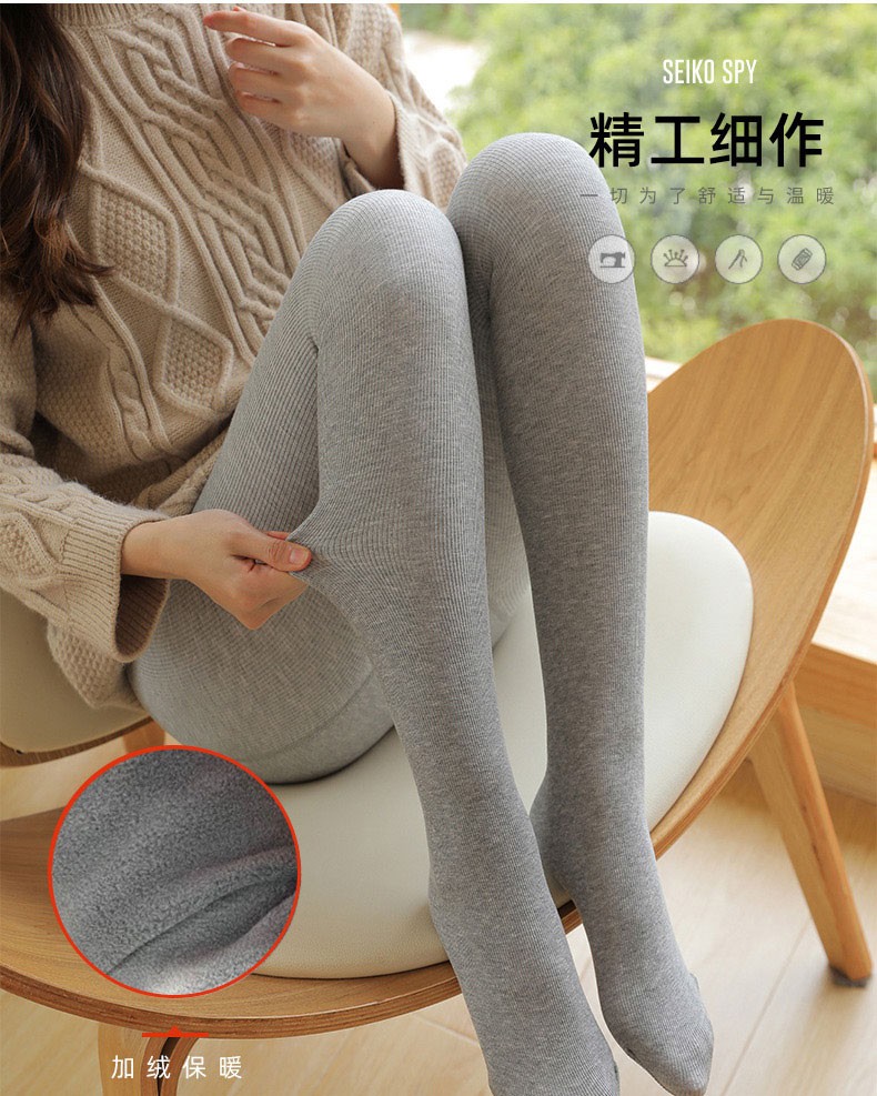 92812-拍拍狼 羊脂绒打底裤380g秋冬季棉质高腰显瘦小黑裤女加绒加厚防寒保暖一体连裤 黑色(踩脚) 【380g】-均码【80-150斤】-详情图