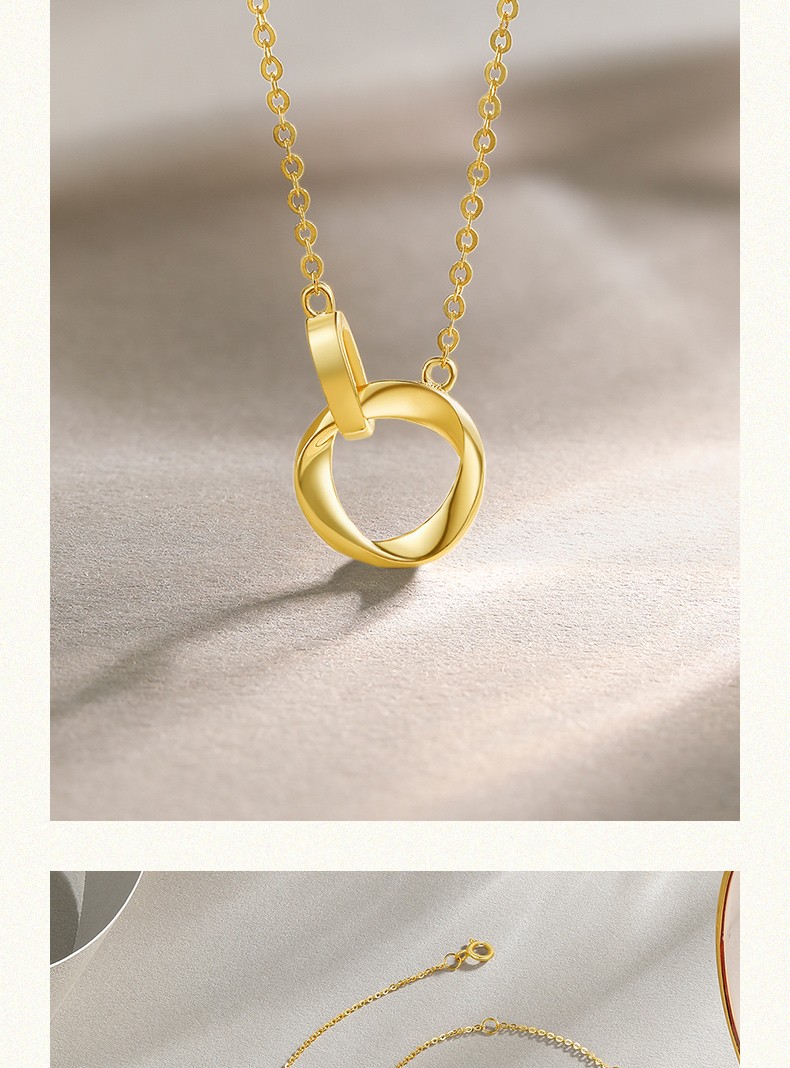 周六福莫比乌斯环项链女18k金钻石吊坠几何双环璀璨镶钻套链链长405cm