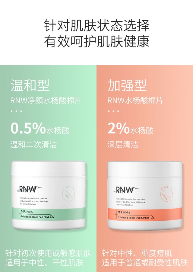 韩国rnw如薇水杨酸棉片刷酸粉刺痘印深层清洁肌肤改善痘痘肌60片/瓶