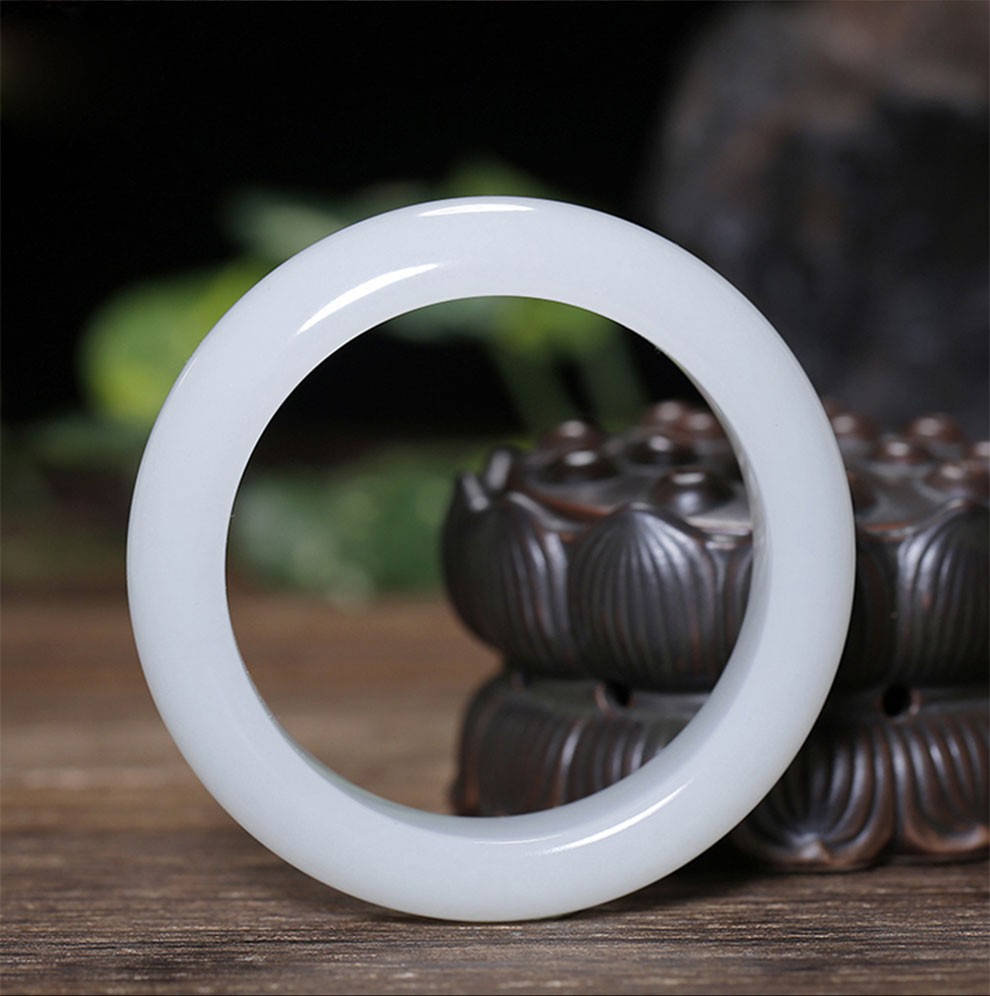 玉之舞天然新疆和田玉手镯白玉宽扁条玉镯子带证书礼物礼品6162mm