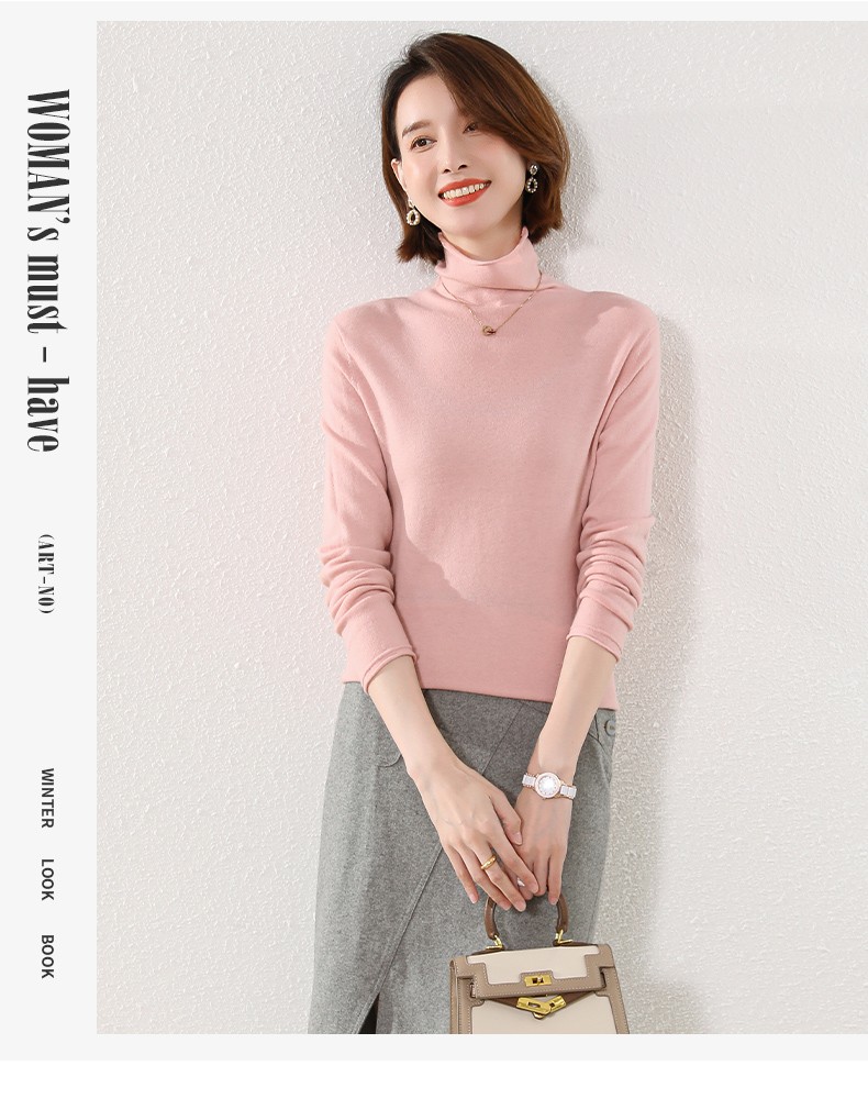 Hengyuanxiang 100% Pure Wool Women's Sweater Autumn Winter Turtleneck Thin Fashion Casual Knitwear Versatile Base Shirt Top 2