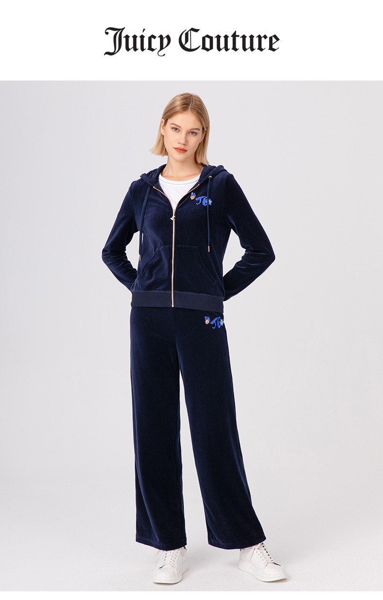 juicycouture橘滋女装2021天鹅绒拉链外套粉红豹图案休闲运动瑜伽衣服