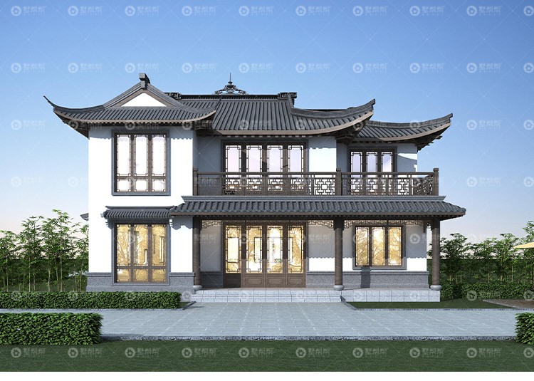 二层中式仿古徽派苏派建筑农村自建房屋建造施工图纸外观效果图20905