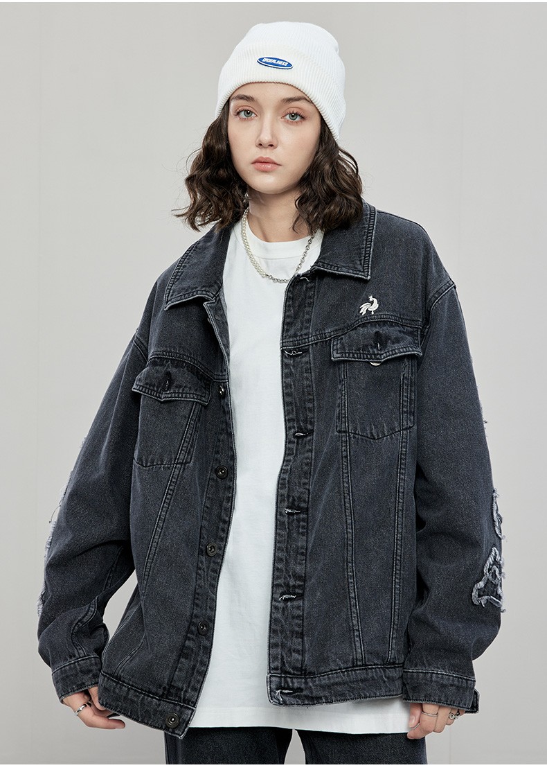 rooster champion法国公鸡冠军衣多穿运动潮牌牛仔外套男街头水洗猫须