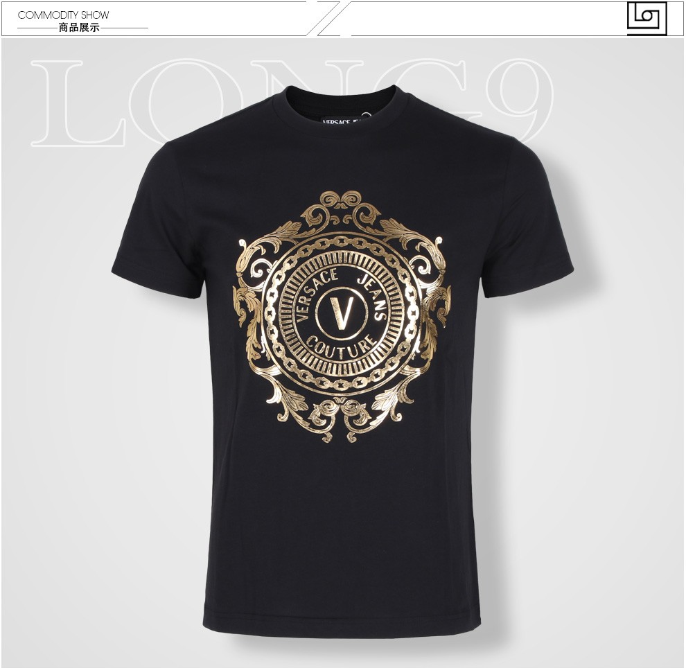 范思哲versace jeans couture 男装修身烫金v字徽标圆领短袖t恤衫b3
