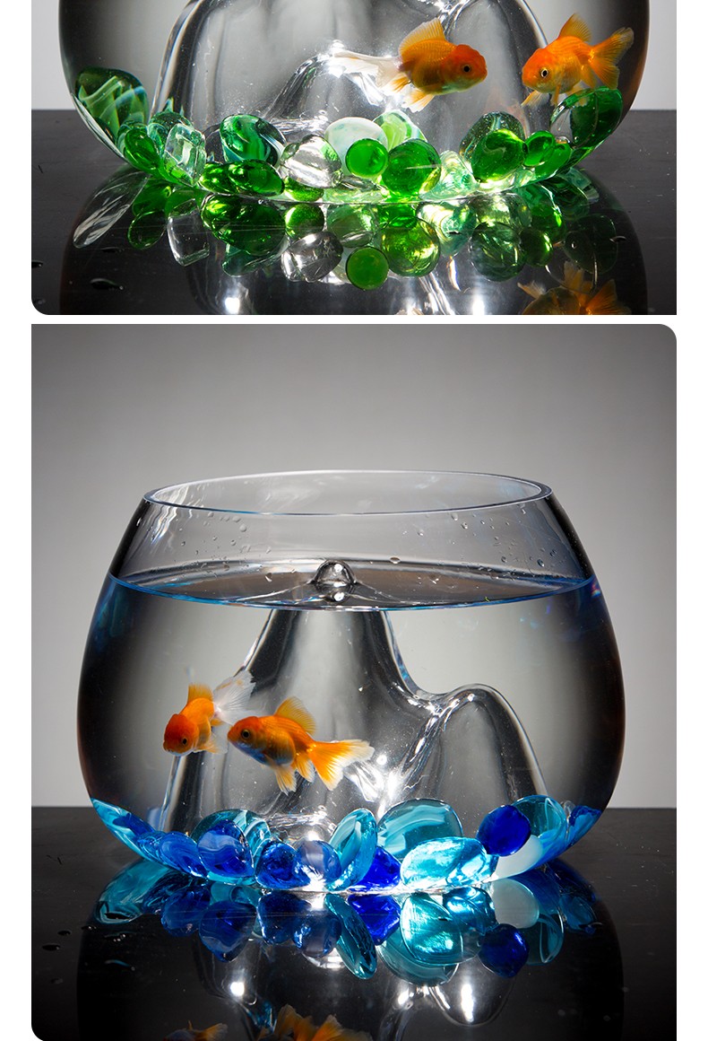 洛鲁鱼缸透明玻璃办公桌创意水培圆形圆球圆型小型乌龟迷你桌面小鱼缸