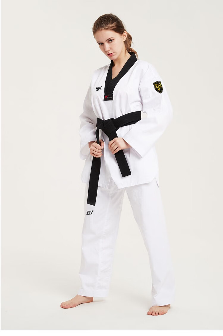 跆拳道服成人儿童专业道服夏季男女夏秋装跆拳道训练服 白色【配白带