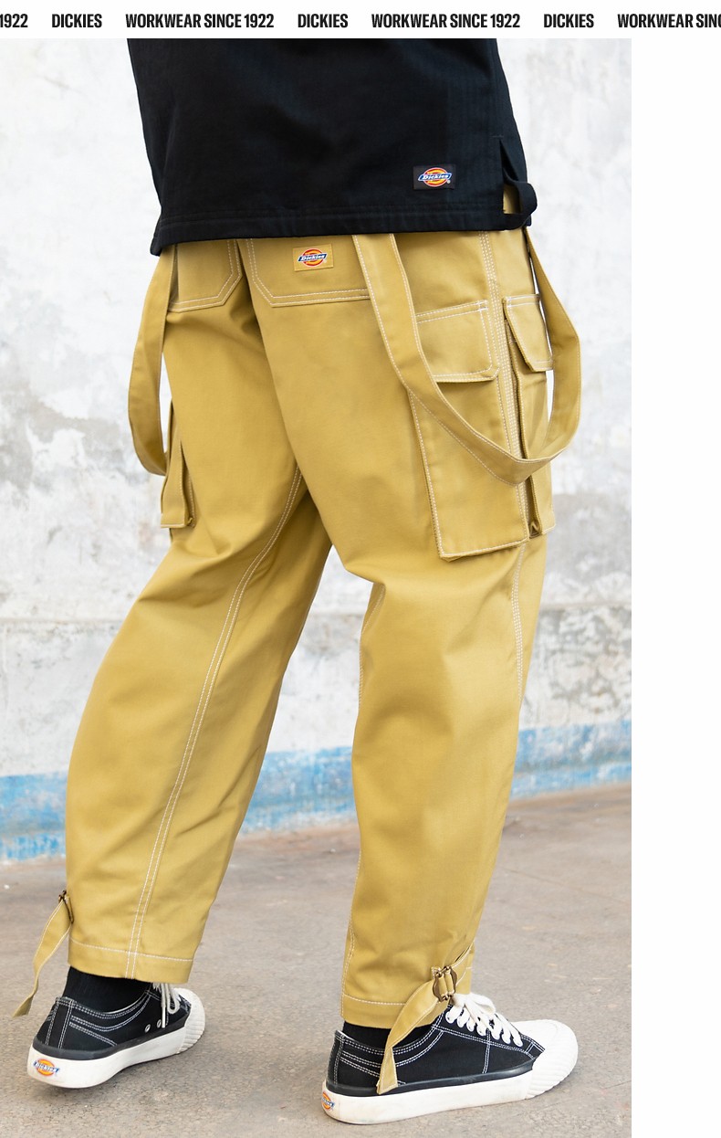 dickies背带裤 多口袋撞色压线长裤 背带裤男dk008781 黑色 028【图片