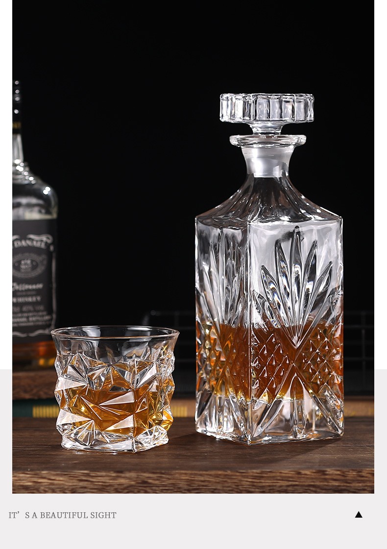 得侕美洋酒瓶威士忌酒瓶密封 水晶玻璃酒瓶 磨砂口空酒瓶醒酒器 家用