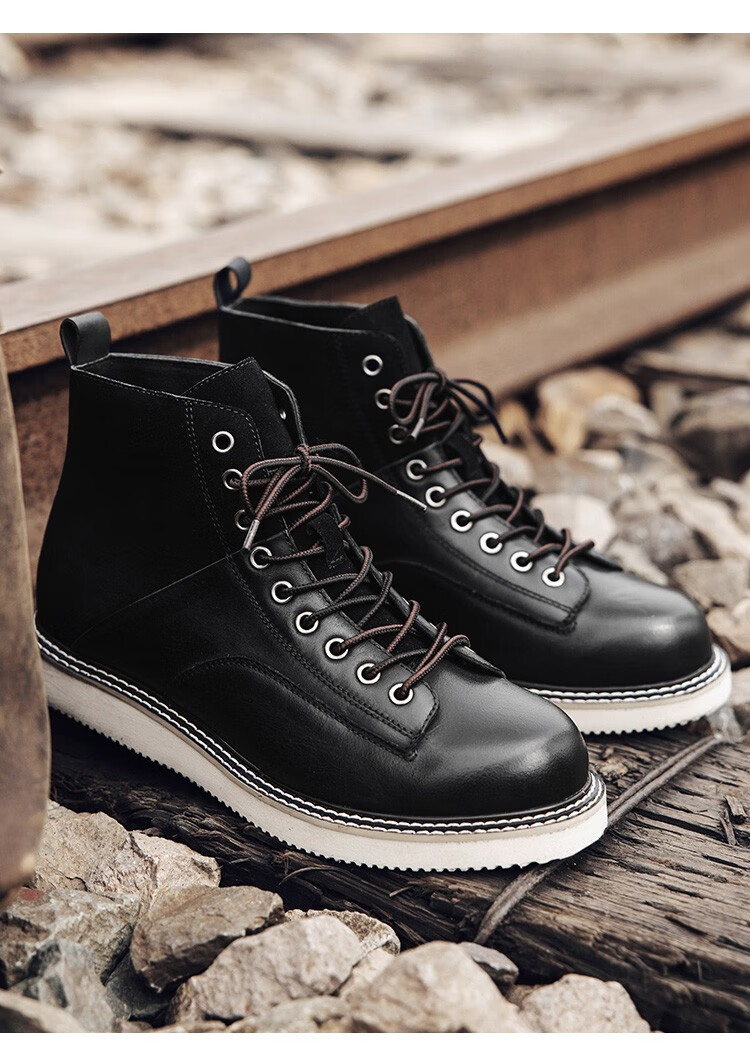 ugg男靴秋冬牛皮系带拼接休闲透气男鞋 咖啡色 40【图片 价格 品牌