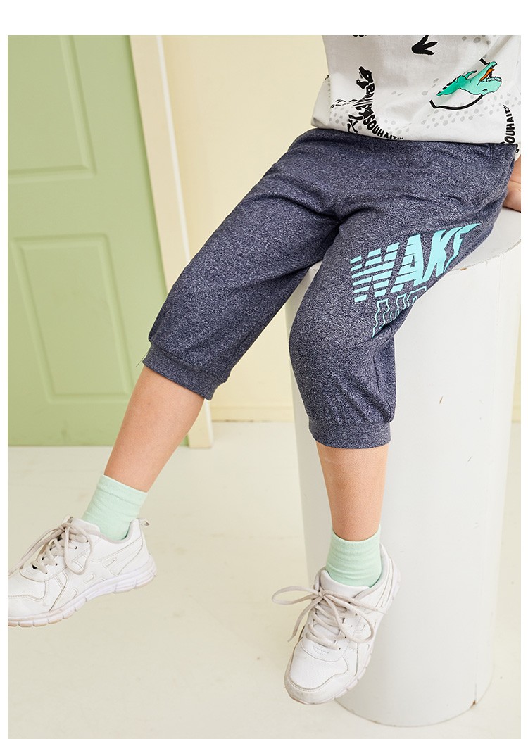 水孩儿童装男童七分裤短裤薄夏新款中大童男针织短裤休闲运动裤潮墨松