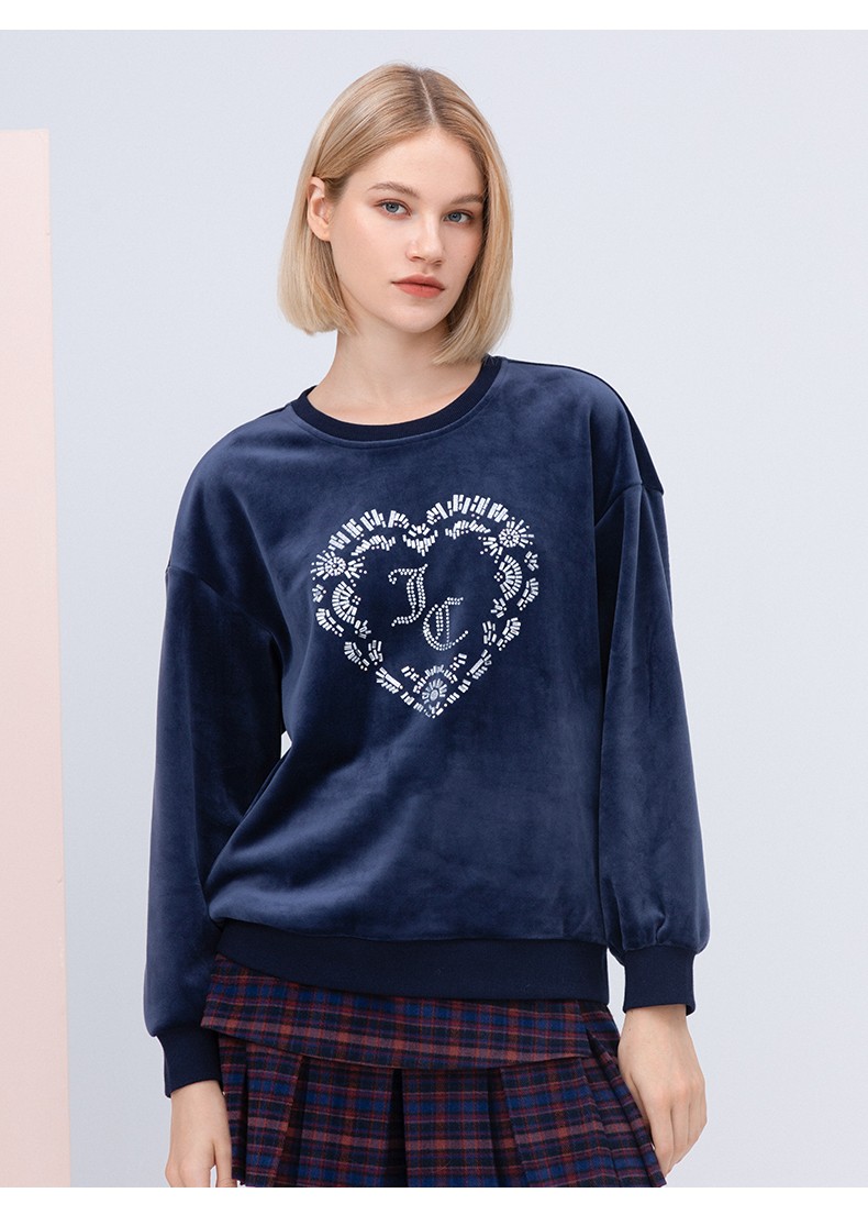 juicycouture橘滋女装2021秋冬新款针织套头衫爱心烫钻logo运动上衣衫