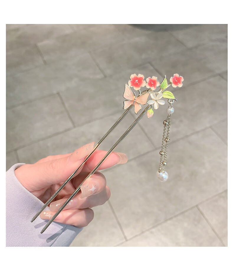 玛宝琪品牌桃花发簪女古风发饰盘发优雅流苏步摇簪子猫眼吊坠汉服头饰