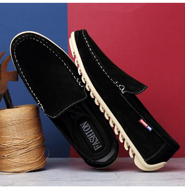 豆豆鞋男单鞋冲孔商务休闲鞋男鞋子皮鞋男 沙色冲孔 42