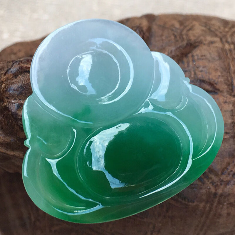 源头翡翠 翡翠飘绿坐佛吊坠缅甸天然翡翠玉石挂件珠宝首饰项链玉佩