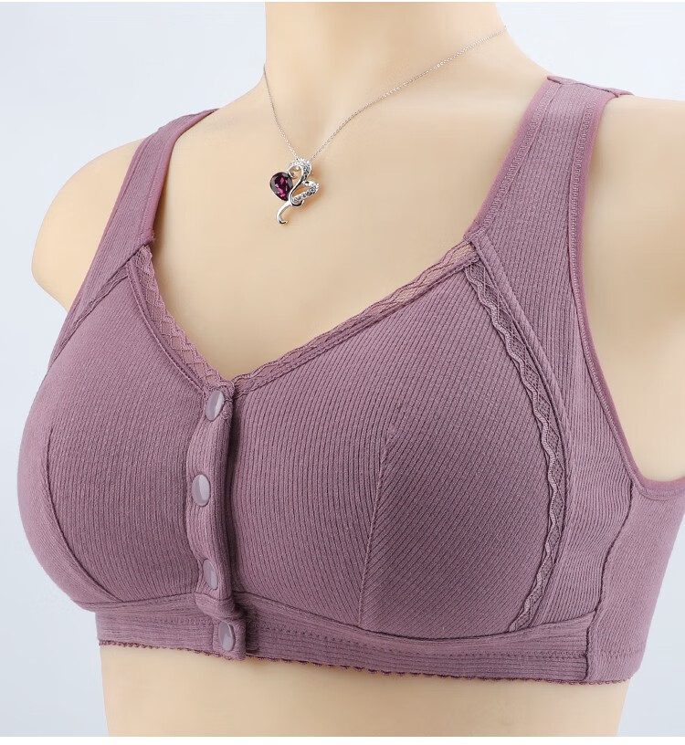 妈妈内衣女中老年人前扣无钢圈棉背心式聚拢运动薄款大码文胸罩色蕾丝