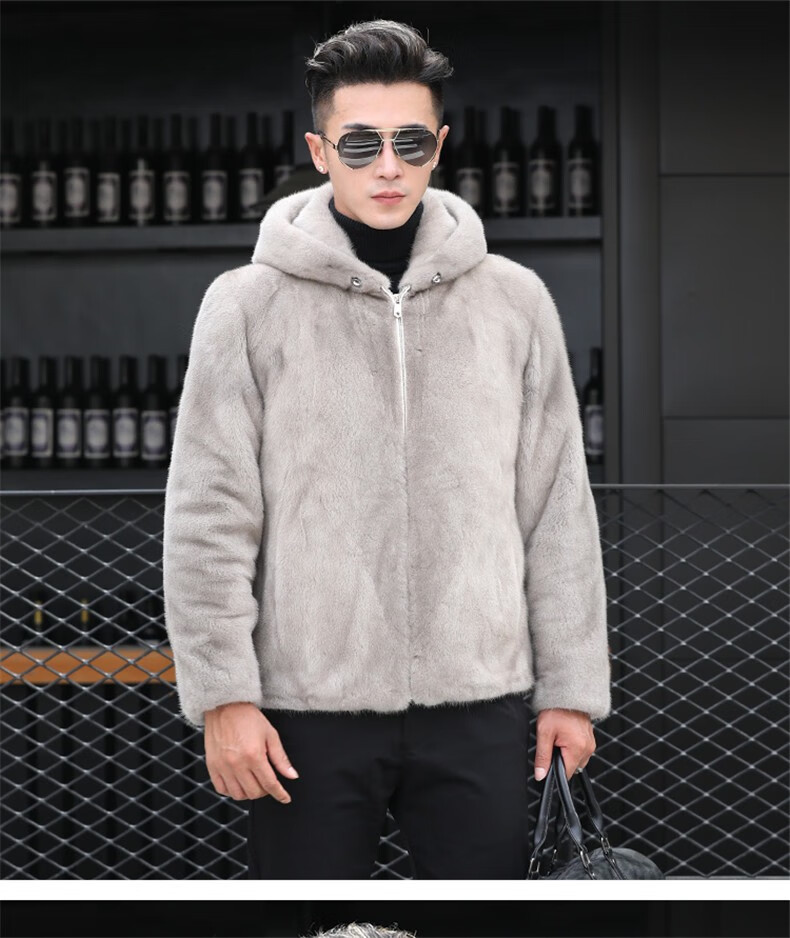 欧迪鸟odybird品牌银兰本色带连帽短款进口整貂皮大衣男真水貂毛