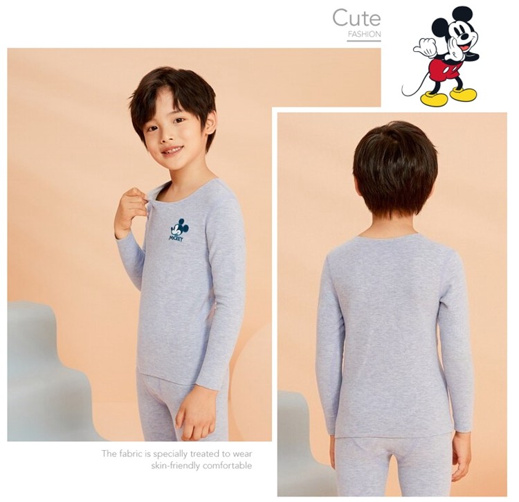 三枪童装聚暖无痕贴块男童儿童圆领长袖内衣套装灰175