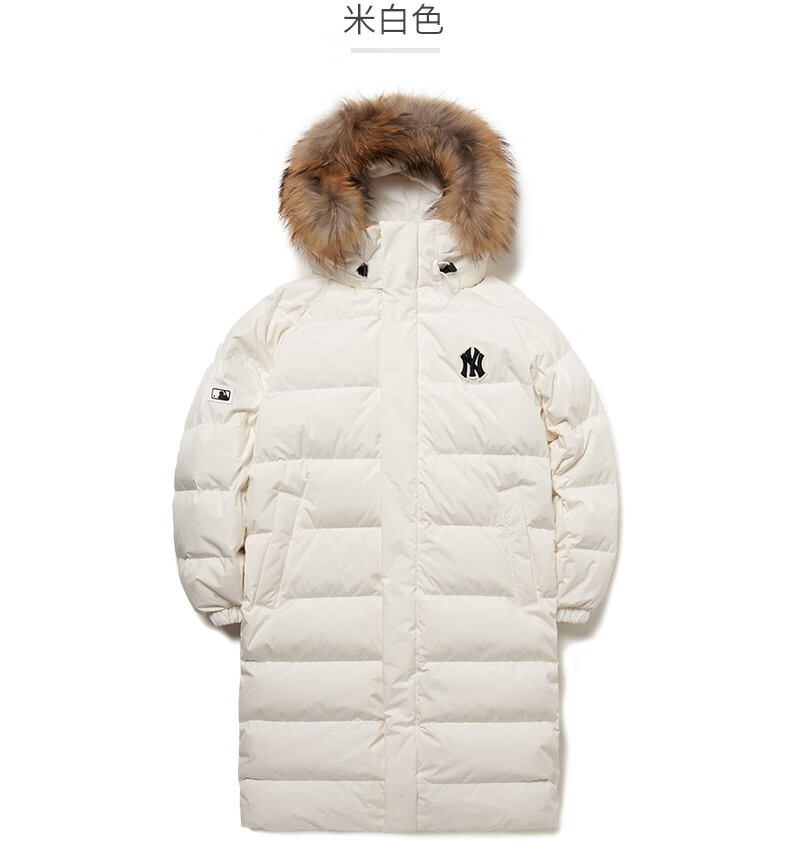 mlb韩国ny羽绒服过膝连帽洋基队羽绒服男女情侣中长款羽绒大衣外套
