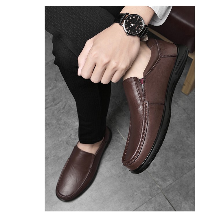 帝洛驰皮鞋男春夏季新款头层牛皮套脚商务正装工作真皮休闲鞋防滑扁头