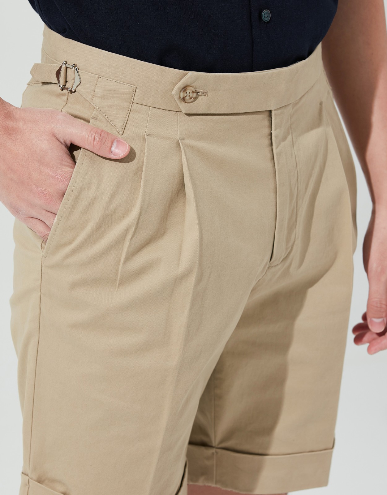 hany廓尔喀短裤男巴黎扣高端复古高腰弹力男士卡其休闲裤夏季科马克