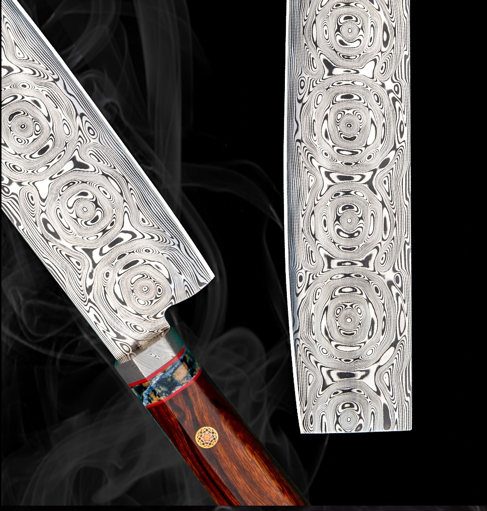 百德夫人pedwife手工锻打小菜刀瑞粉大马士革钢刀锋利高硬度收藏菜刀