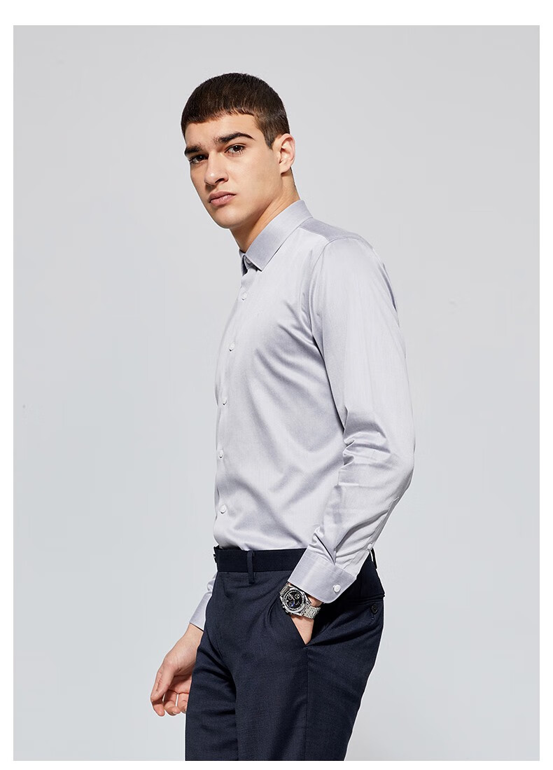 新款免烫衬衫男100s新疆棉商务长袖衬衣 深灰色 43【图片 价格 品牌