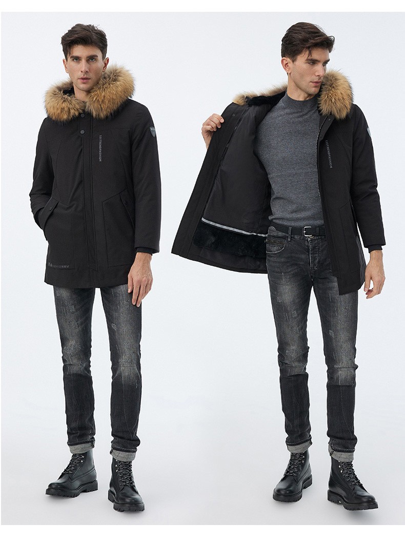 兽王派克服男皮草大衣男士可拆卸兔毛内胆中长款貉子毛领外套秋冬加绒