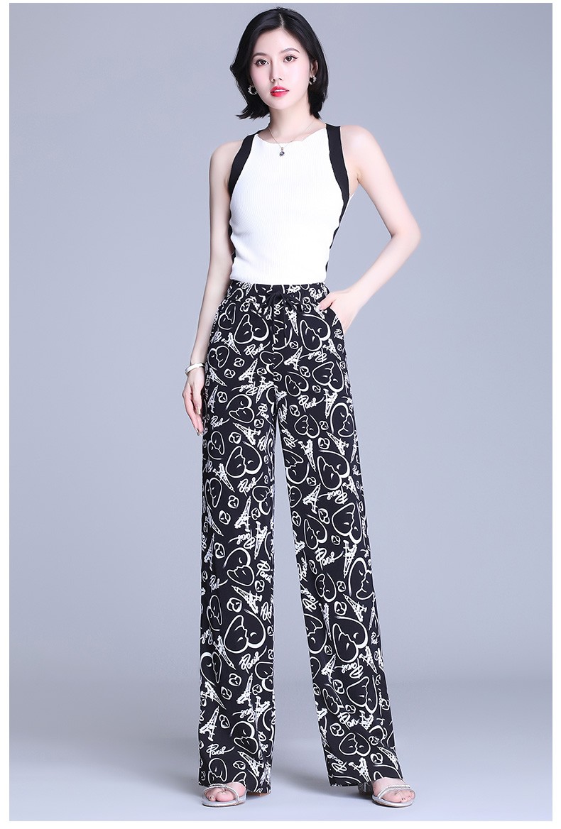 y垂感飘逸雪纺阔腿花裤子女潮夏季薄款高腰直筒拖地裤碎花冰丝女裤3号