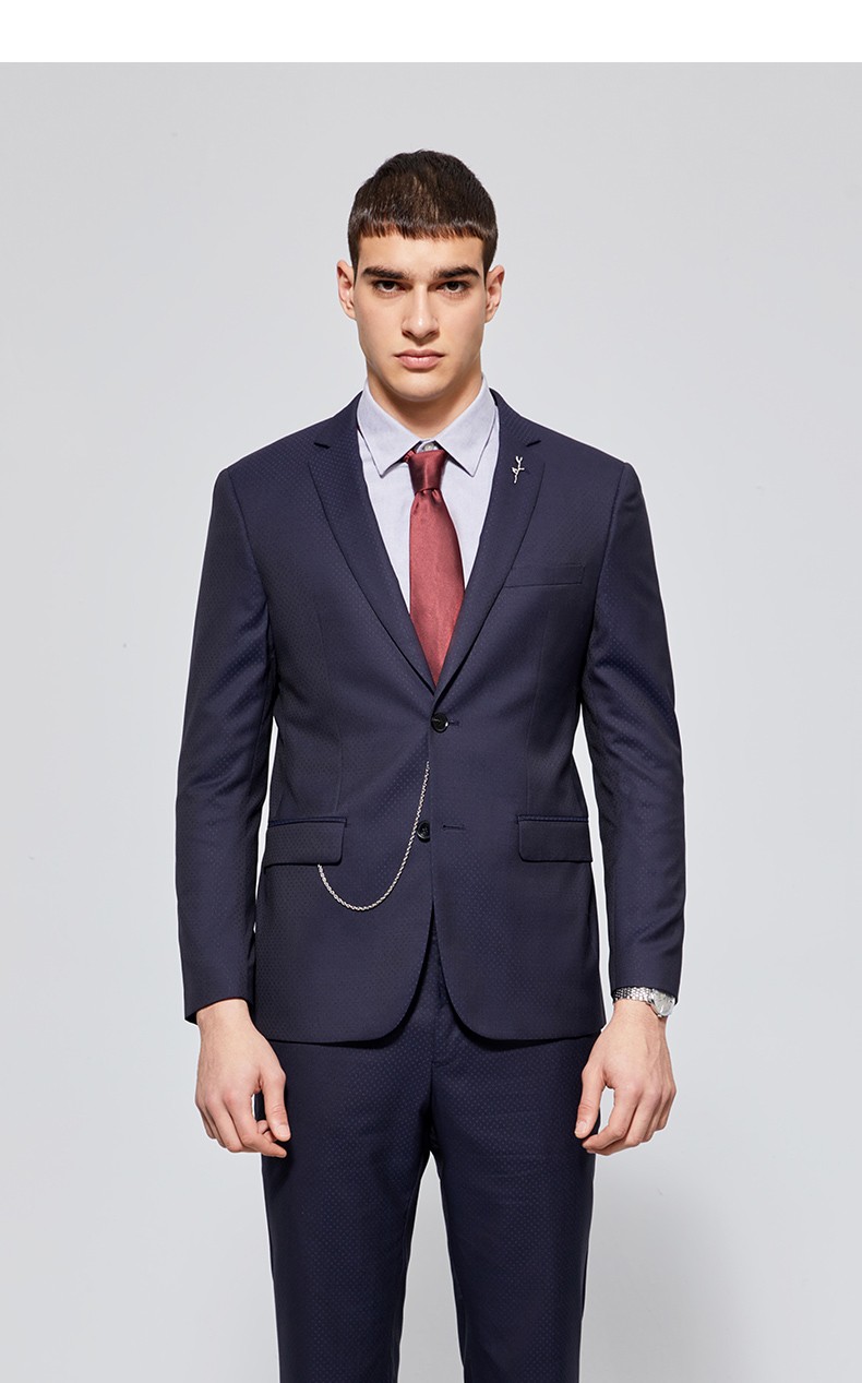 hechter/丹尼爱特 春季新品男蓝色圆点单排两粒扣羊毛西服无忧搭 天