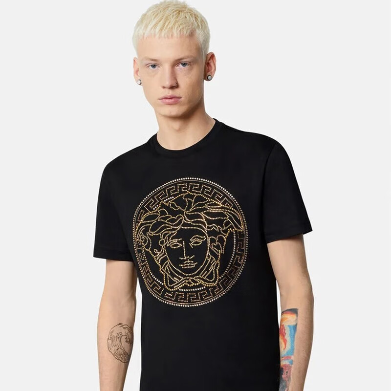 versace 范思哲短袖烫钻美杜莎男士丝光棉短袖圆领t恤 a77987 a201952