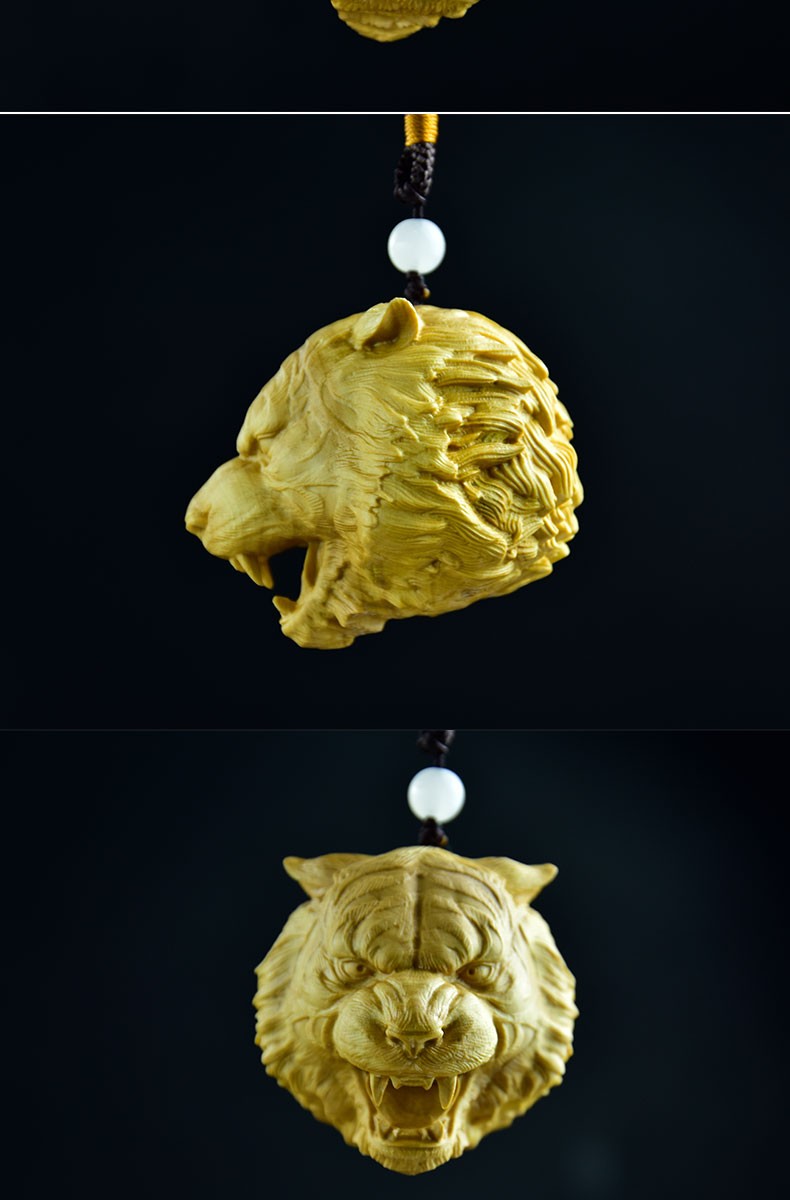 手把件随身原木雕刻工艺品守护生肖虎家居装饰品摆件小号虎头4484cm