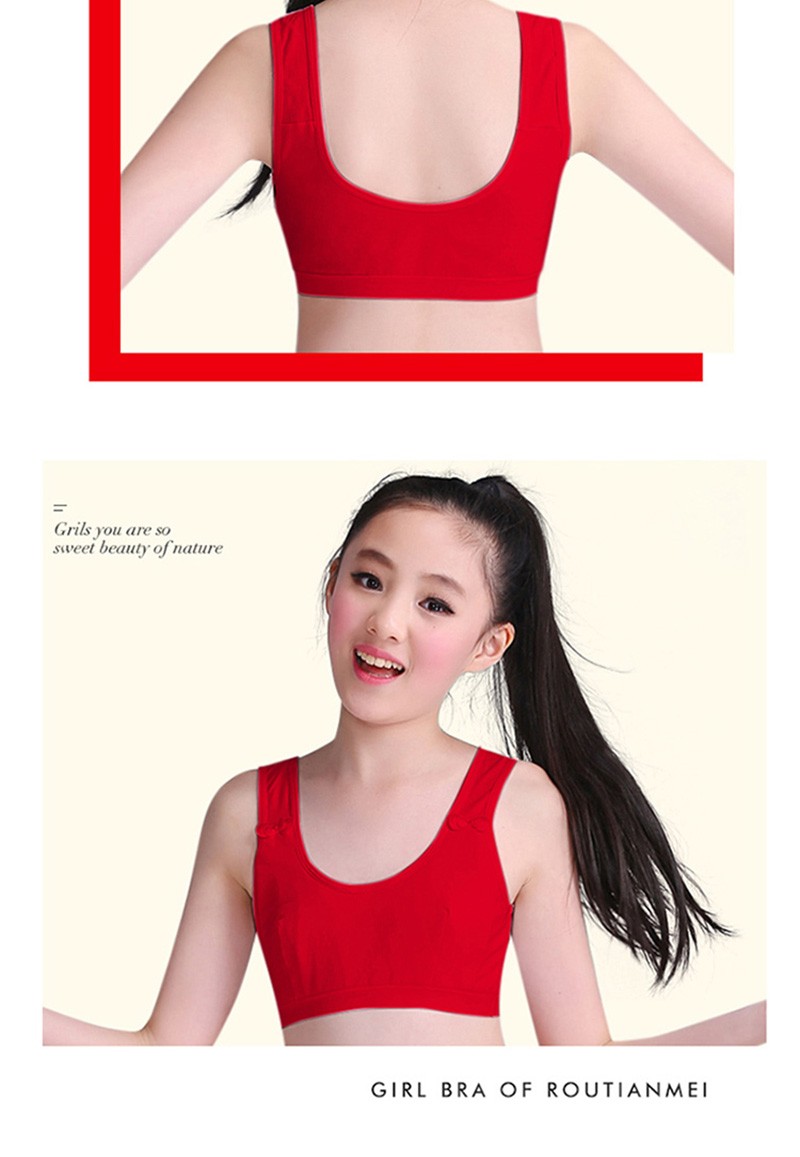发育期学生内衣大红色本命年女童棉背心内裤套装防凸点吊带抹胸艾芽米