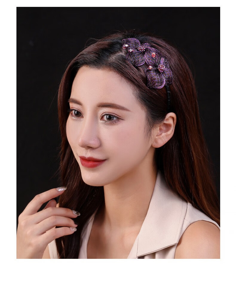 法蝶莎轻奢品牌双花发箍带钻金属铜丝头饰森系仙女编织头箍宽压发卡