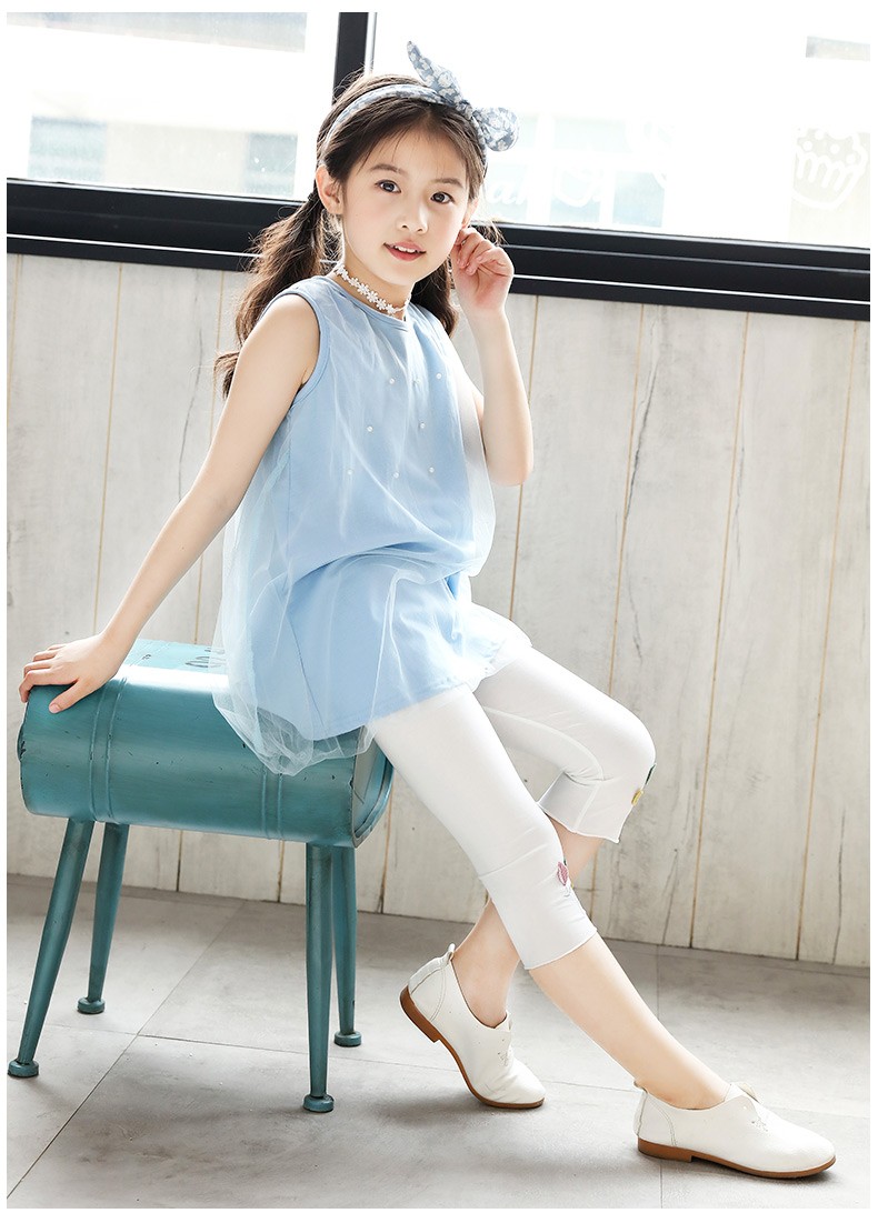 优优1点女童七分打底裤外穿夏季薄款裤子2021夏装宝宝中大童儿童超薄