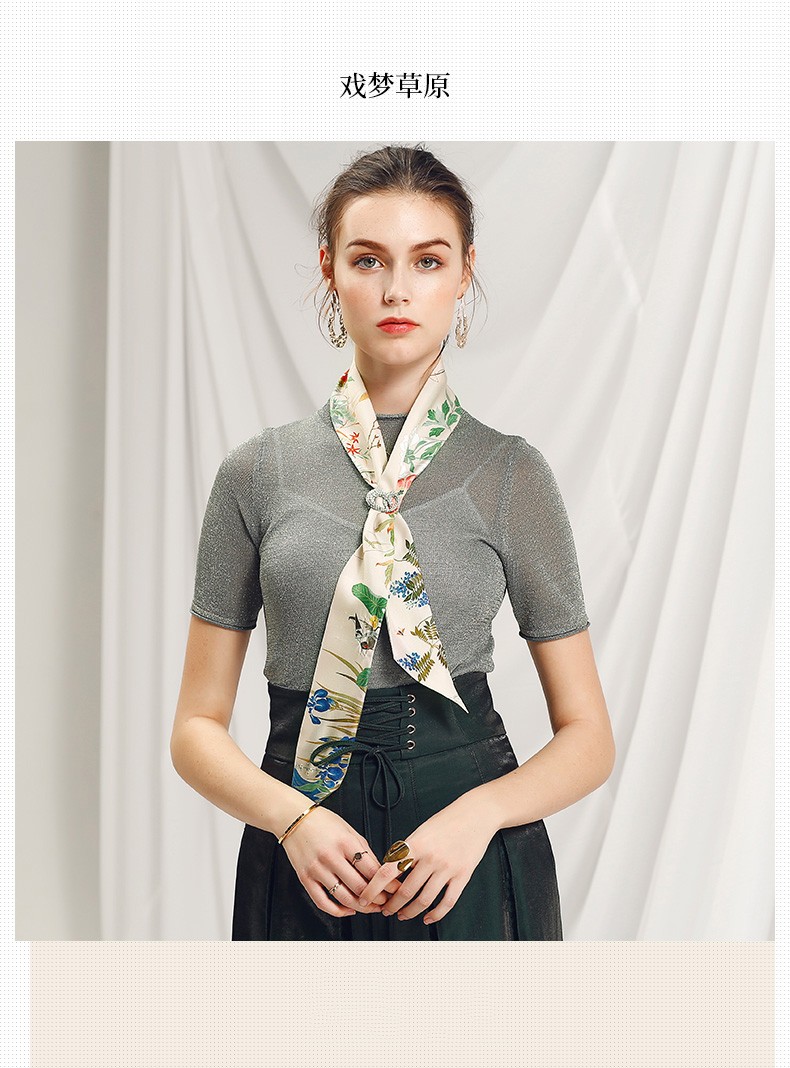 yunsijun 品牌真丝丝巾女女细窄长条款韩国百搭领巾丝带桑蚕丝飘带