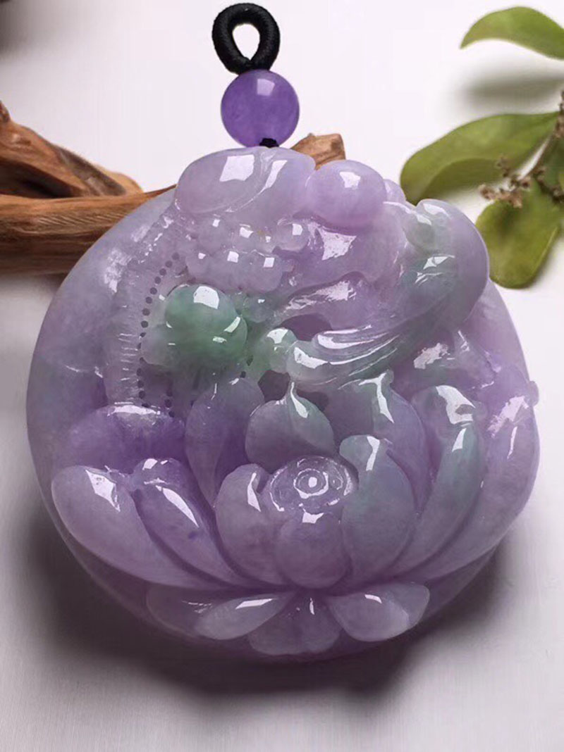 源头翡翠 翡翠春彩花开富贵吊坠缅甸天然翡翠玉石挂件珠宝首饰项链