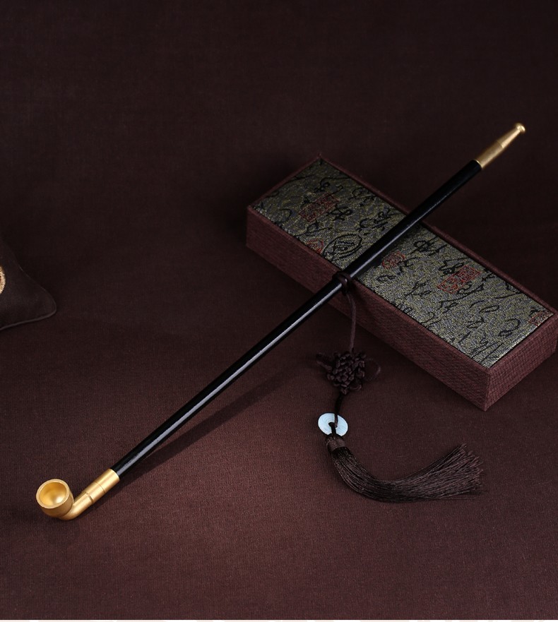 东奥主烟斗印花木50cm加长手工原创设计旱烟袋老式纯铜男士创意送爷爷