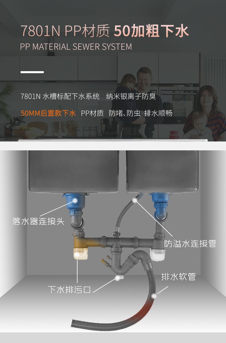 欧琳oulin水槽双槽780450易清洁厨房洗菜盆304不锈钢台上台下盆后置