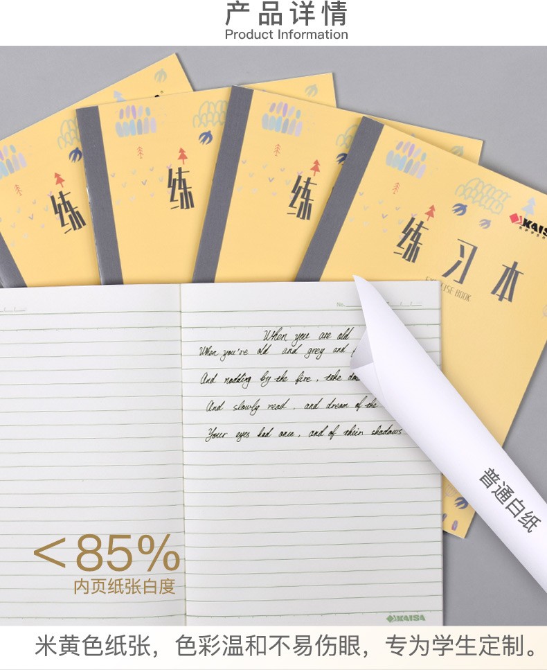 凯萨kaisa22k学生练习本作文本双线练习本英语本英文练字本20页22k