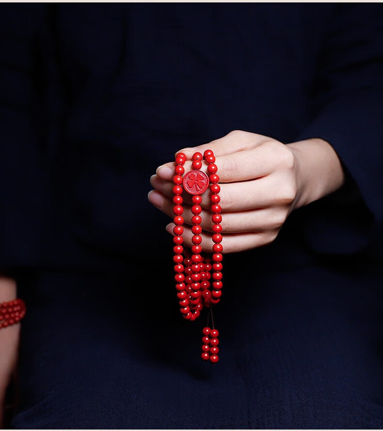 朱砂手链 年年有鱼平安锁称心如意砂108颗长款手串 欧禧 素串 6mm