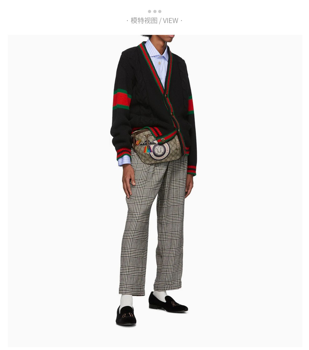 gucci古驰男装男士黑色羊毛绞花针织开衫外套超大造型497037x15611082