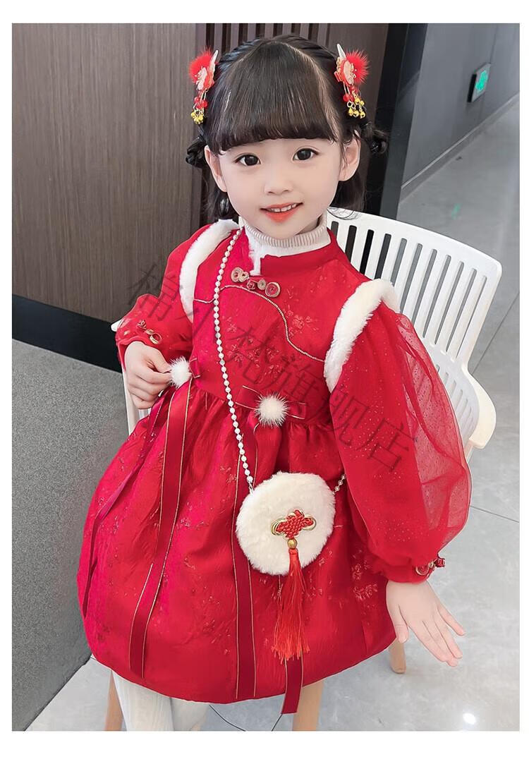 礼服满月婴儿抓周衣服刺绣梅花鹿中国风唐装小女孩喜庆拜年服新年装潮