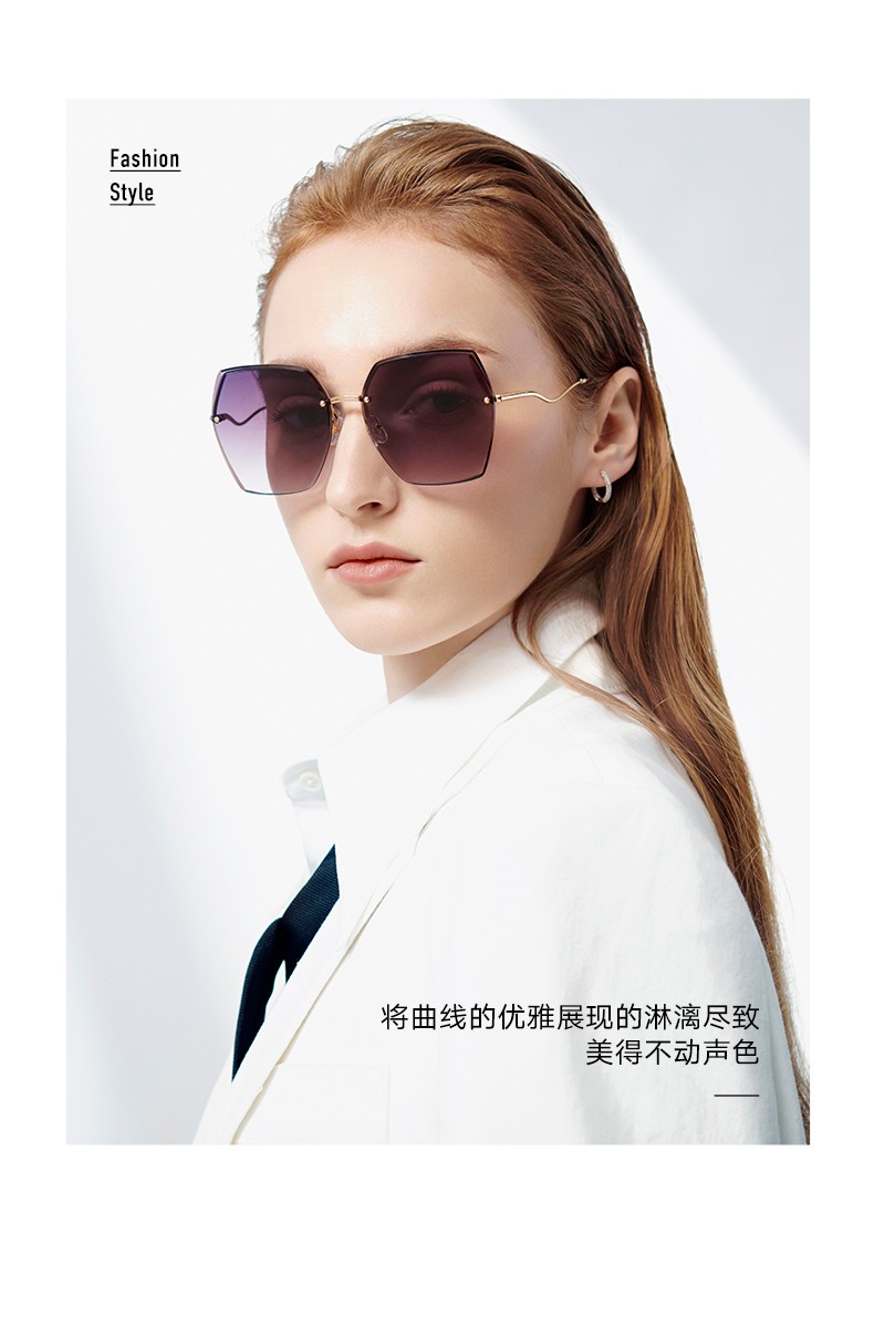 bolon暴龙2021新品女款太阳镜金属大框时尚墨镜bl7137a30紫灰色